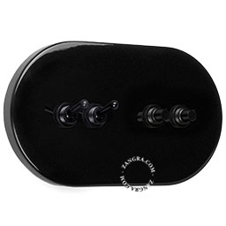 interrupteur noir avec 2 boutons-poussoirs et 2 leviers en laiton noir