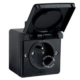 Surface-mount black outlet with lid - type E.