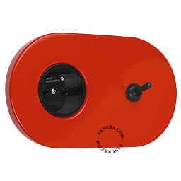 red flush mount outlet & two-way or simple switch - black toggle