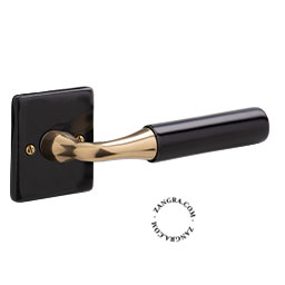 Door handle in black porcelain and brass.
