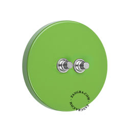 interrupteur vert a double bouton-poussoir en laiton nickele