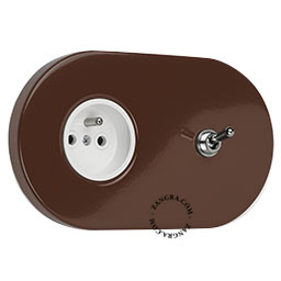 brown flush mount outlet & two-way or simple switch – nickel-plated toggle