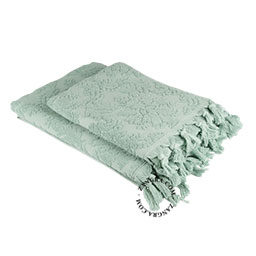 Mint green fringe towel.
