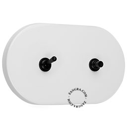 interrupteur double blanc encastrable avec bouton-poussoir et levier en laiton noir