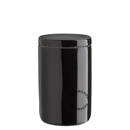 Round black porcelain box with lid.