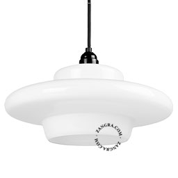 Art Deco pendant light with opal glass lampshade.