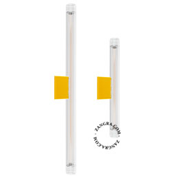Support d'ampoule jaune s14d avec lampe tubulaire en verre strié.
