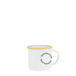 white enamel cup with yellow rim - 40 cl