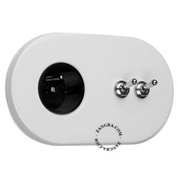 Produto tomada embutida em branco e interruptor bidirecional ou simples - dupla alavanca niquelada Imagem