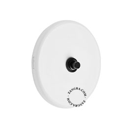 Round white porcelain light switch.