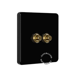 Black porcelain square-shaped push-button.