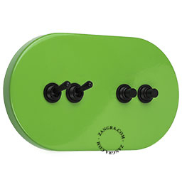 grand interrupteur vert avec 2 leviers et 2 boutons-poussoirs en laiton noir