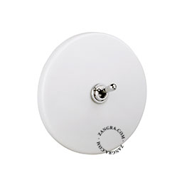 Matte white porcelain switch with nickel-plated toggle.
