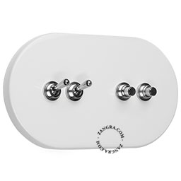 interrupteur blanc avec double bouton-poussoir et levier en laiton nickele