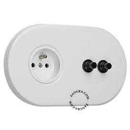 Produto tomada e interruptor embutidos em branco - duplo botão de presão em preto Imagem