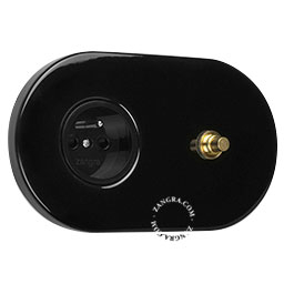 black flush mount outlet & switch – raw brass pushbutton