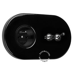 black flush mount outlet & two-way or simple switch – nickel-plated toggle & pushbutton