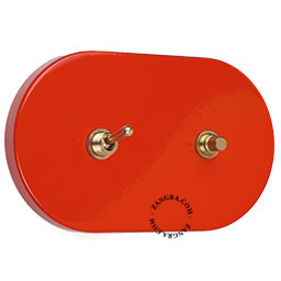 interrupteur-poussoir et va-et-vient rouge avec levier et bouton-poussoir en laiton brut couleur or