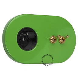 Prodotto presa ad incasso verde & interruttore semplice o deviatore con 2 levette in ottone Immagine