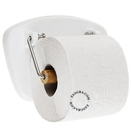 Dérouleur de papier toilette blanc.