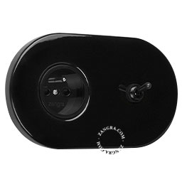 black flush mount outlet & two-way or simple switch - black toggle