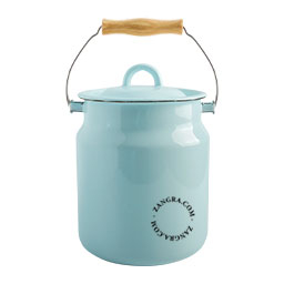 Small compost bin in light blue enamel