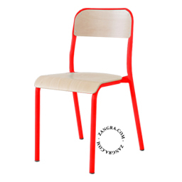 chaise-ecole-tube-empilable-rouge-bois