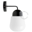 Black porcelain wall light with glass shade.