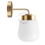 Retro brass wall light with glass shade.