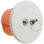 White porcelain switch with nickel-plated toggle switch & pushbutton.