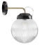 Black and brass retro wall light schoolhouse style with glass shade.