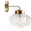 Retro brass wall light with glass shade.