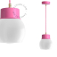 Pink pendant light with glass shade.