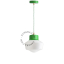 Green pendant light with glass shade.