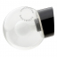 Black porcelain wall light with glass globe for bathroom or outdoor use.