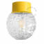 Yellow ceiling light with glass shade.