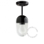 Black porcelain ceiling light with glass shade.