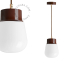 Brown pendant light with glass shade.