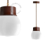 Brown pendant light with glass shade.