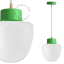 Green pendant light with glass shade.