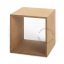 Cube-shaped bedside table.