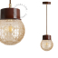 Brown pendant light with glass shade.