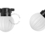 Black wall light with glass globe for outdoor or bathroom use.