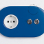 blue flush mount outlet & two-way or simple switch – raw brass toggle