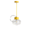 Yellow pendant light with glass shade.