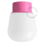 Pink ceiling light with glass shade.