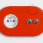 red wall outlet with double switch - nickel-plated pushbuttons