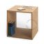 Cube-shaped bedside table.