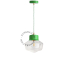 Green pendant light with glass shade.