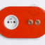 red flush mount outlet & two-way or simple switch – double raw brass toggle